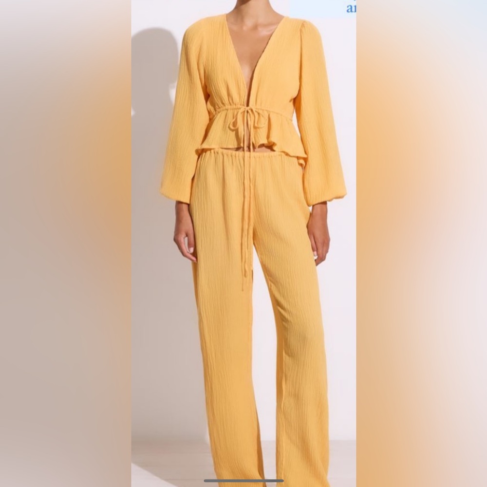 Faithfull the Brand Orange/ Yellow Tie linen Blouse